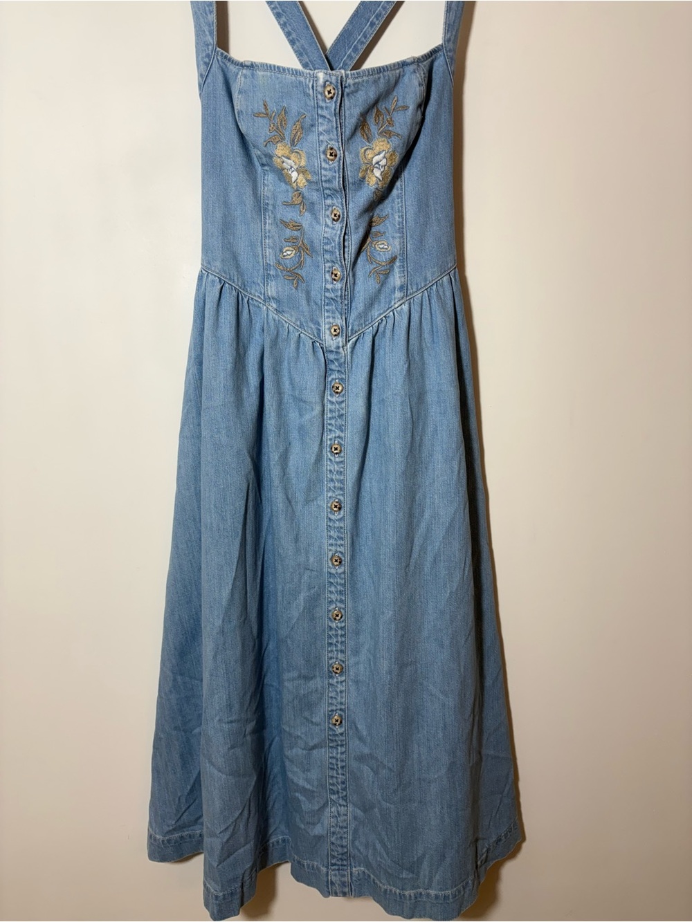 Reformation Diana Embroidered Floral Denim Midi Dress Sz 4 - Picture 3 of 9